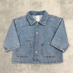 HM Kids Denim Chore Jacket Light Wash Blue Snap Front Utility Coat Size 6-9M